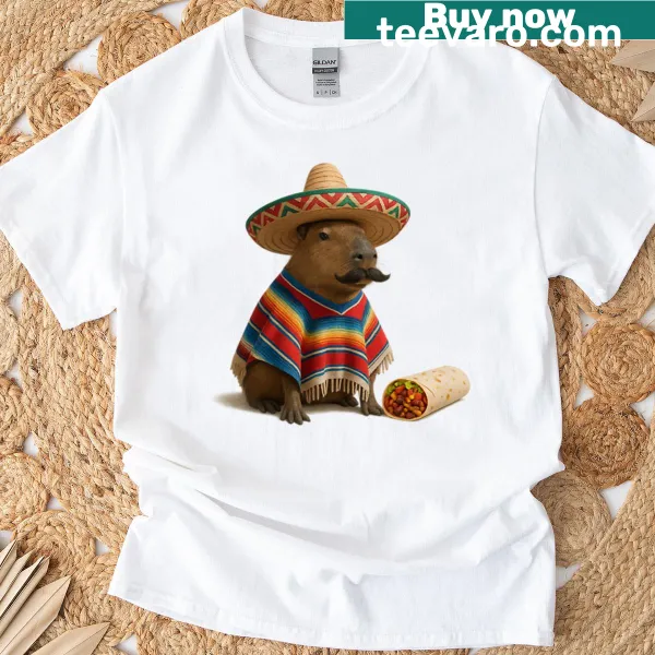 T-shirt featuring a cute illustration of a capybara.