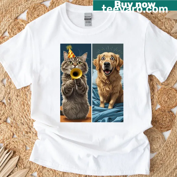Elegant line art of a dog and cat graphic t-shirt