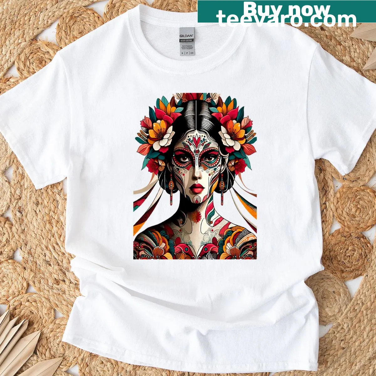 Elegant Catrina artistic illustration t-shirt inspired by Mexican tradition — on a men's t-shirt