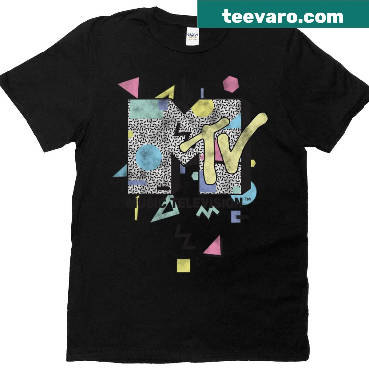 MTV logo graphic on a retro-style T-shirt — on a men's t-shirt