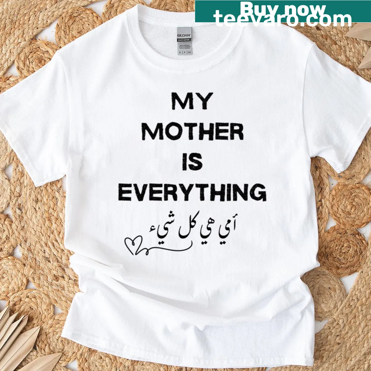 Typography design 'My Mother Is Everything' in Arabic and English — on a men's t-shirt