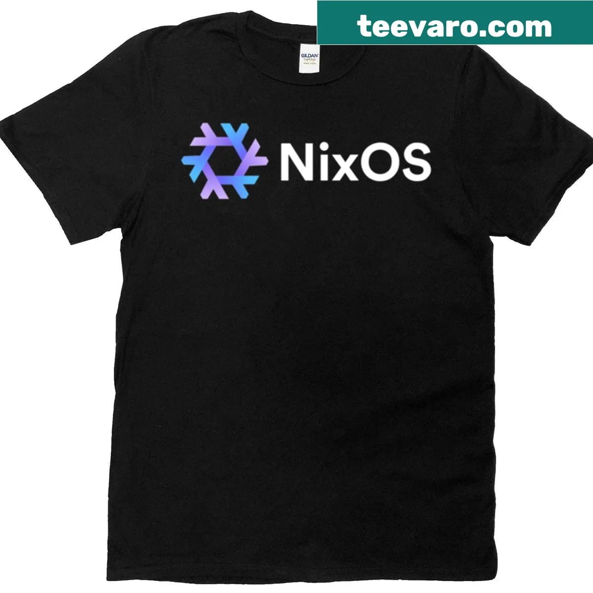 Nixos logo prominently displayed on merchandise T-shirt — on a men's t-shirt