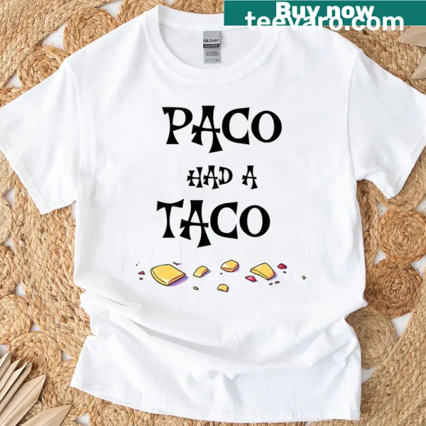 Cartoon graphic of taco-themed design on T-shirt