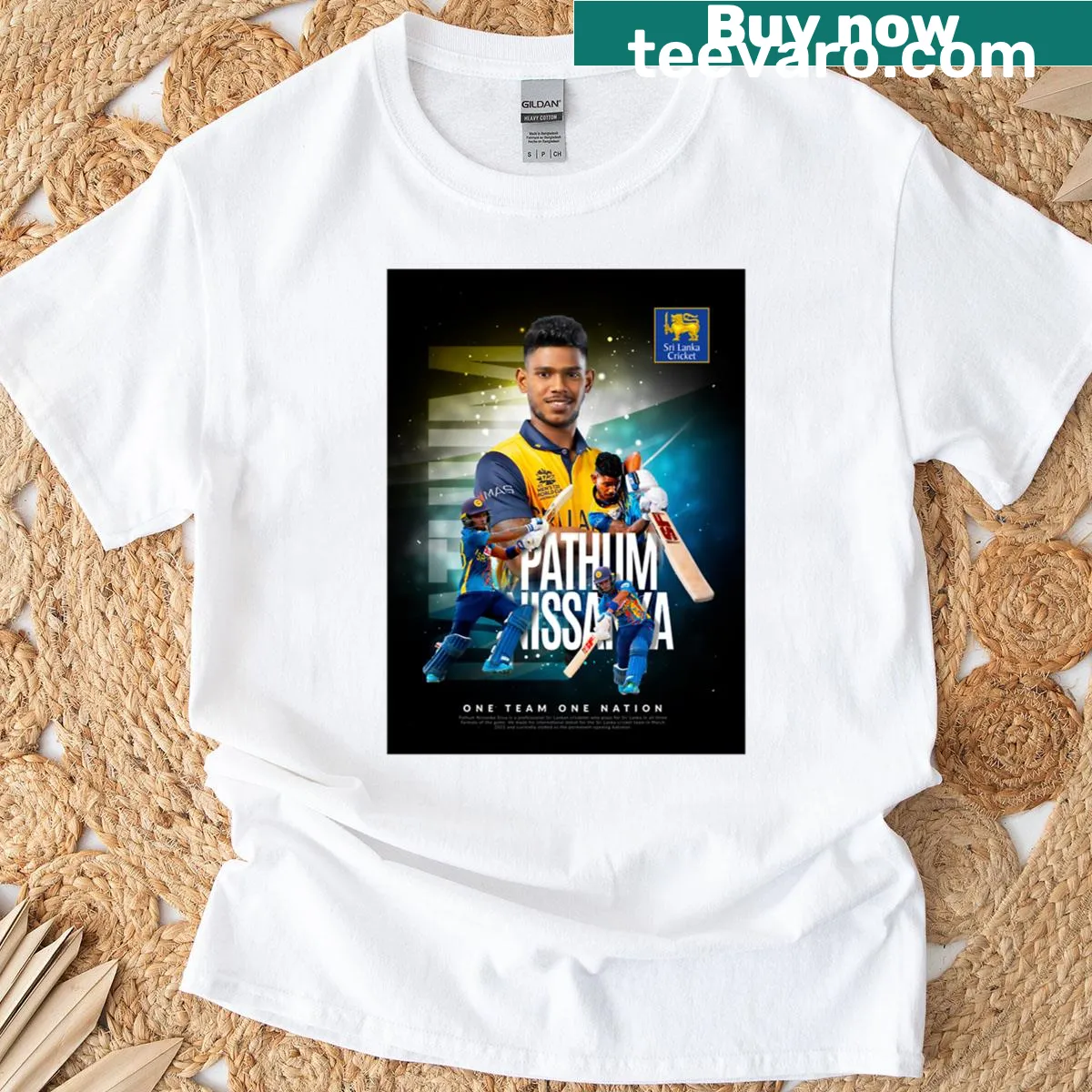 T-shirt with bold text 'Pathum Nissanka' — on a men's t-shirt