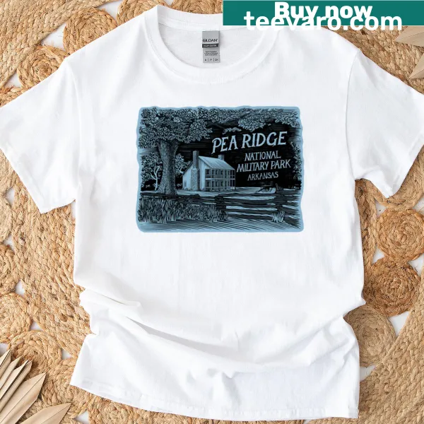 Emblematic label design T-shirt representing Pea Ridge National Military Park