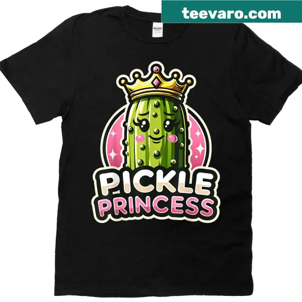 Cute pickle illustration wearing a crown on a women's t-shirt