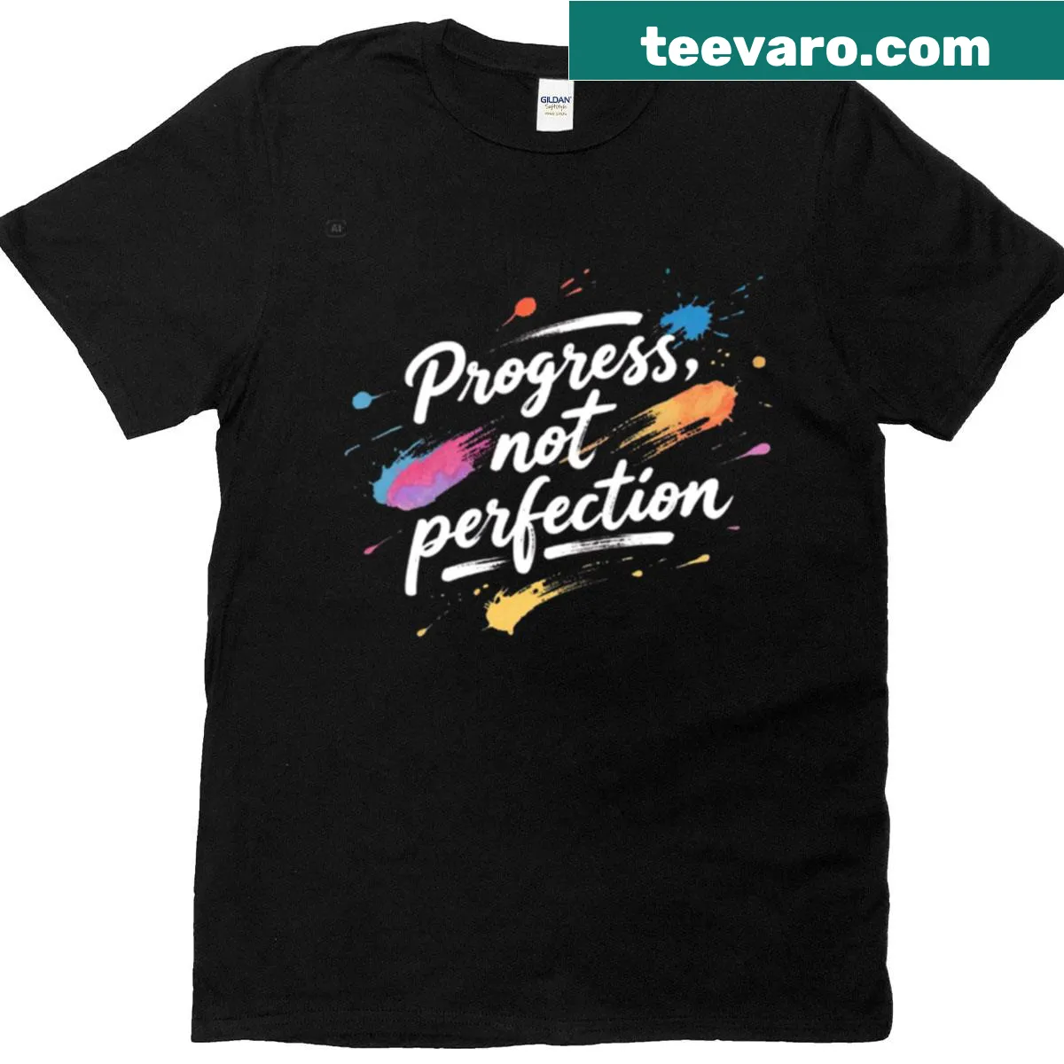 Inspirational T-shirt with the phrase 'Progress Not Perfection.' — on a men's t-shirt