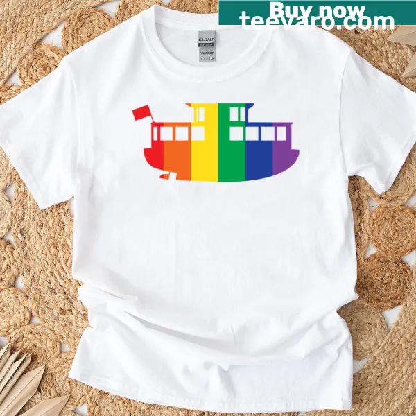 T-shirt featuring a playful and colorful rainbow logo