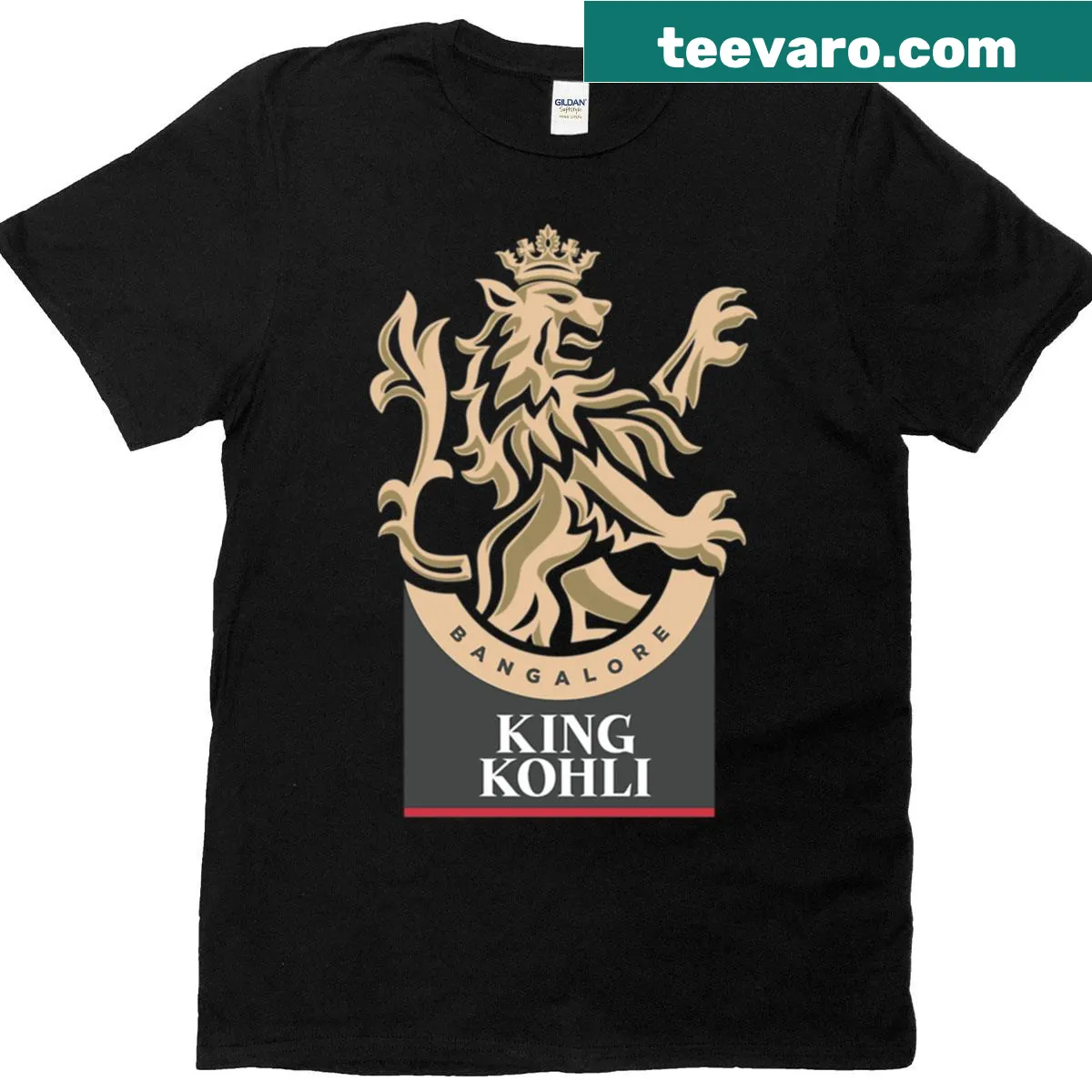 Illustrative King Kohli graphic on Rcb T-shirt for cricket fans — on a men's t-shirt