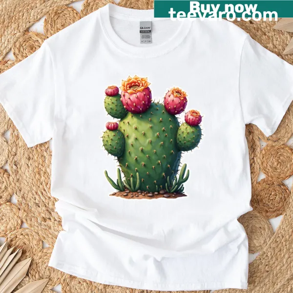 Realistic graphic of a prickly pear cactus on a t-shirt