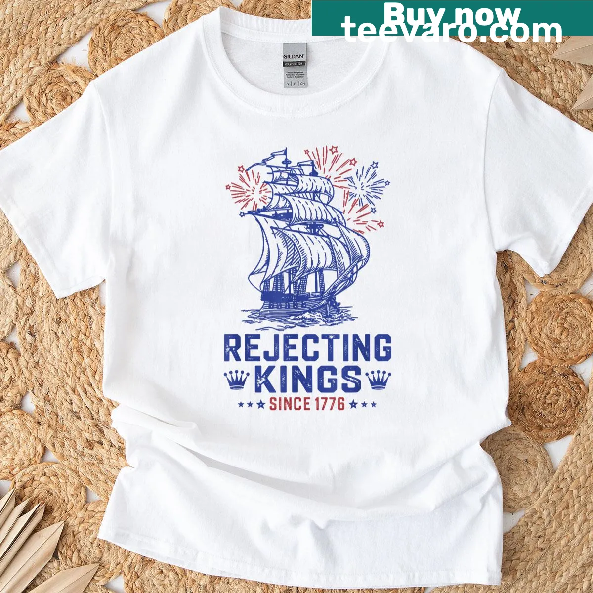 American flag graphic with 'Rejecting Since 1776' text — on a men's t-shirt