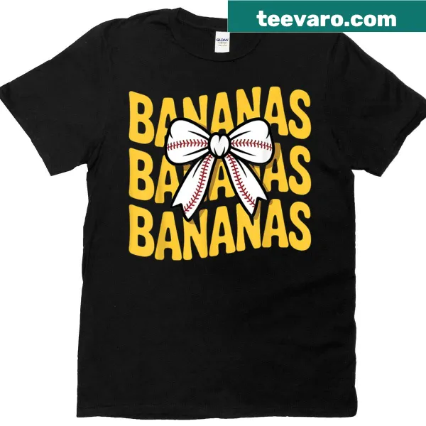 Cute retro banana graphic T-shirt with a whimsical bow for kids