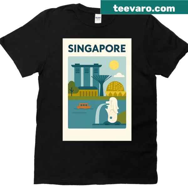 Minimalist design of Singapore skyline on t-shirt