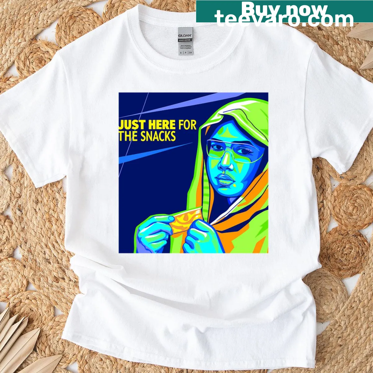 Oversized t-shirt with 'Snacks Priority' playful typography — on a men's t-shirt