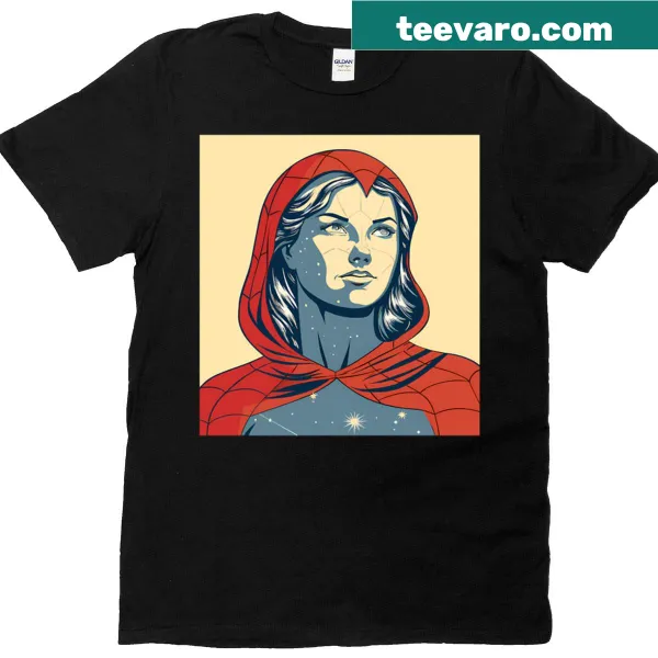 Graphic t-shirt with spider-cloaked hero in cosmic setting