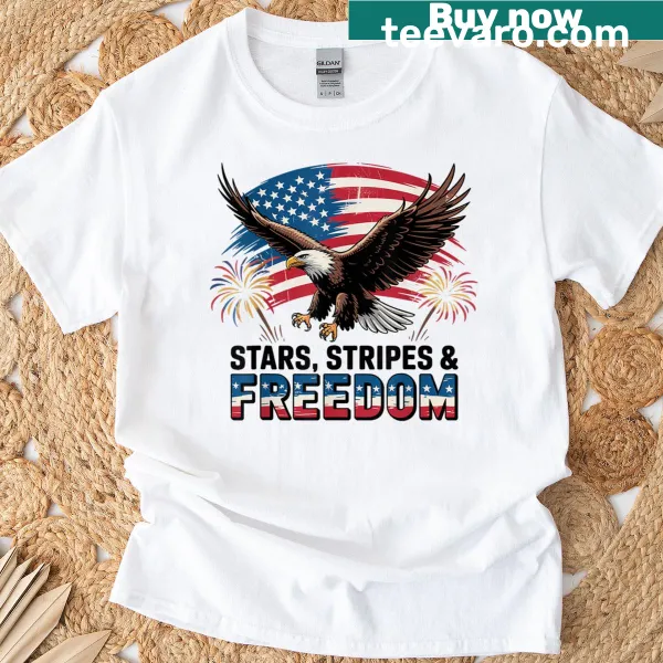 Patriotic T-shirt with stars and stripes design for the Fourth of July