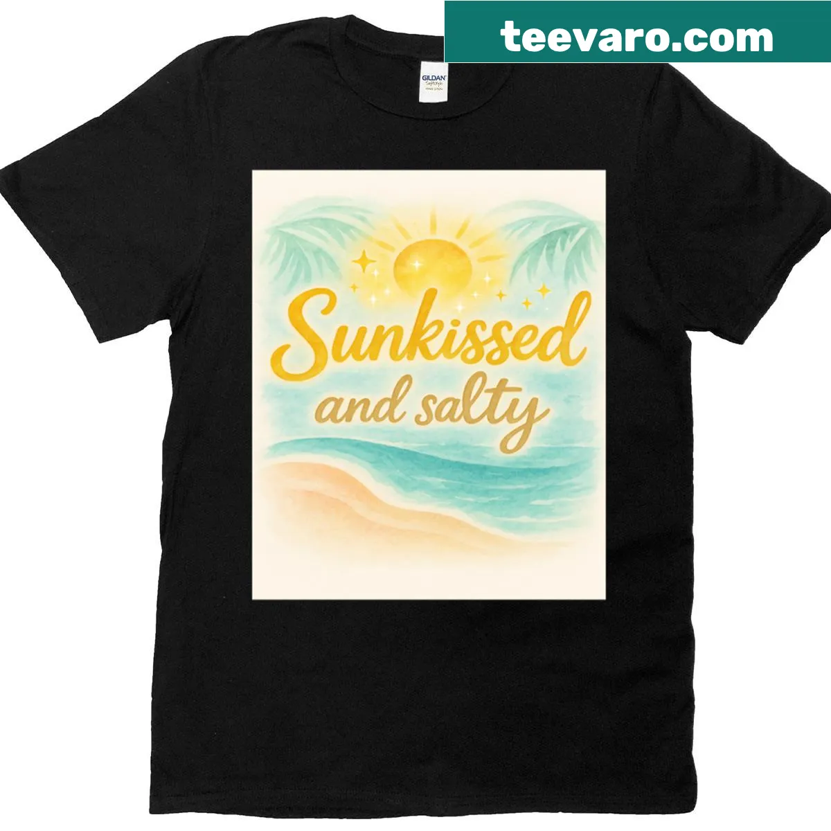 Aesthetic beach vibes design on oversized Sunkissed And Salty t-shirt — on a men's t-shirt