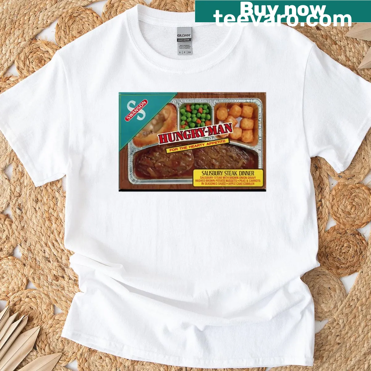 Illustration of a Swanson TV dinner on a T-shirt — on a men's t-shirt