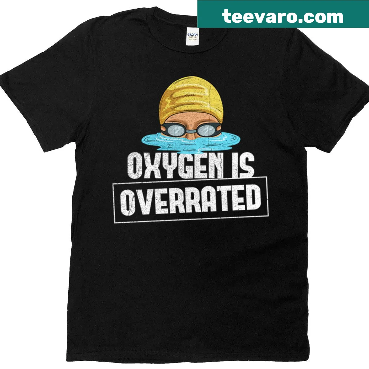 Swim team graphic design on an oversized t-shirt — on a men's t-shirt