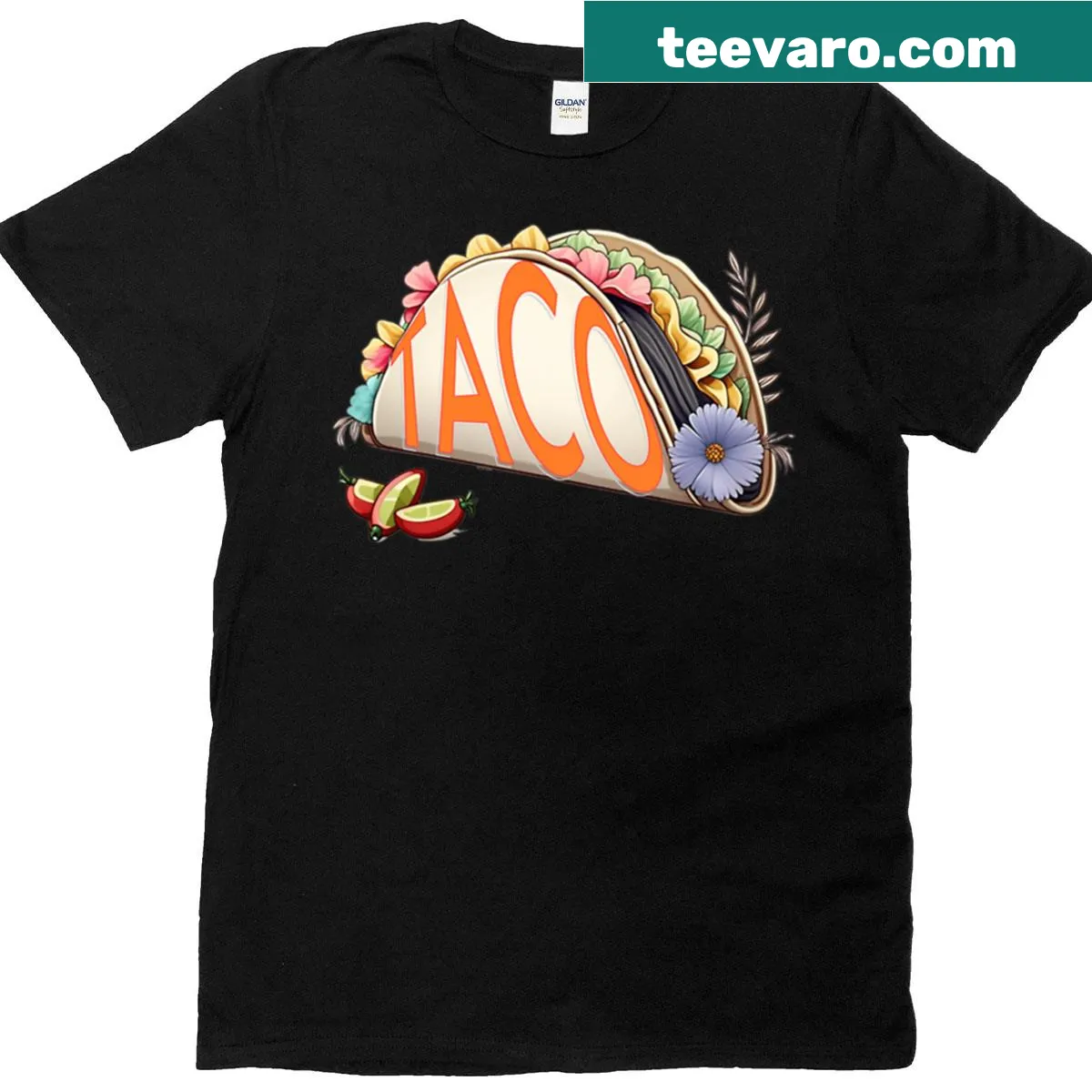 Cute floral taco design T-shirt featuring a whimsical taco illustration — on a men's t-shirt