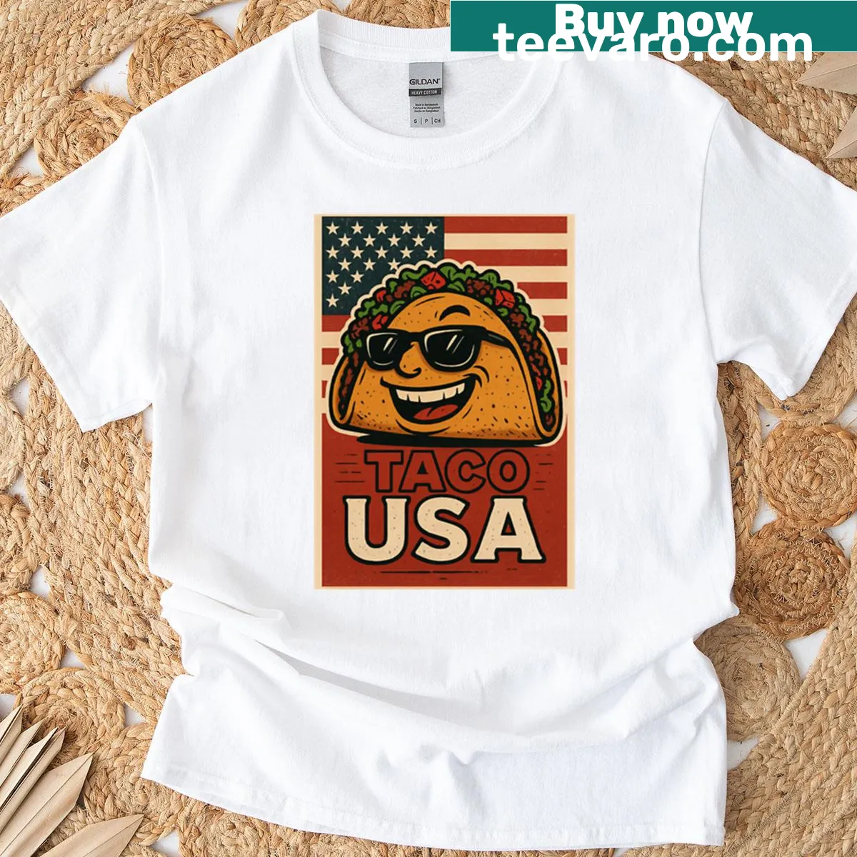 Retro taco graphic on Taco Usa funny vintage t-shirt, celebrating Mexican food culture. — on a men's t-shirt