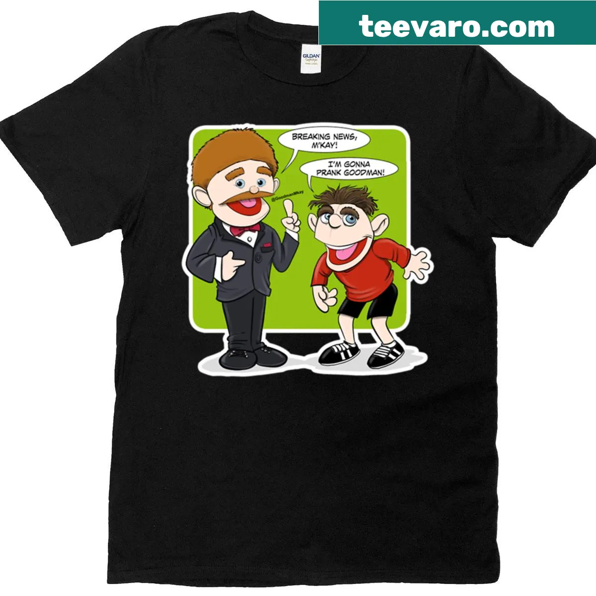 Team Goodman member T-shirt with club graphic — on a men's t-shirt