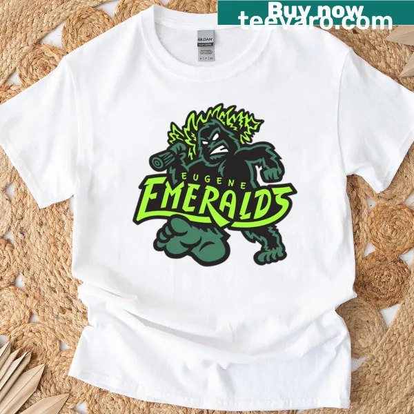 Eugene-emeralds logo design on a casual t-shirt