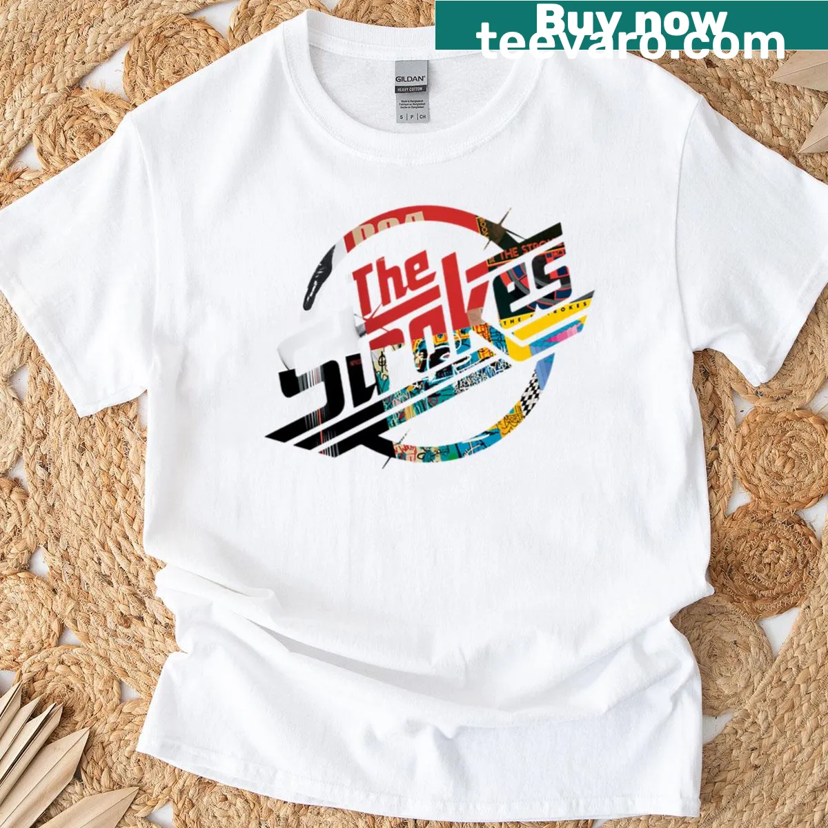 The Strokes logo graphic on a t-shirt — on a men's t-shirt