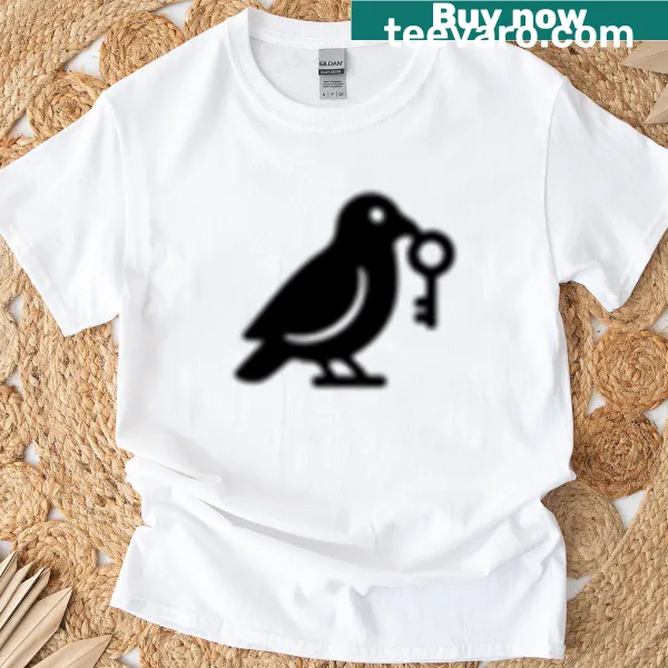 Illustration of a tiny bird with a key on T-shirt