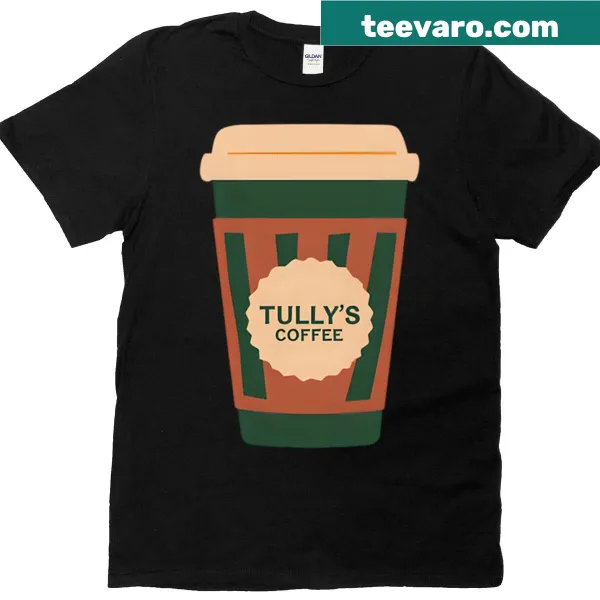 Retro-style coffee cup graphic on an oversized t-shirt