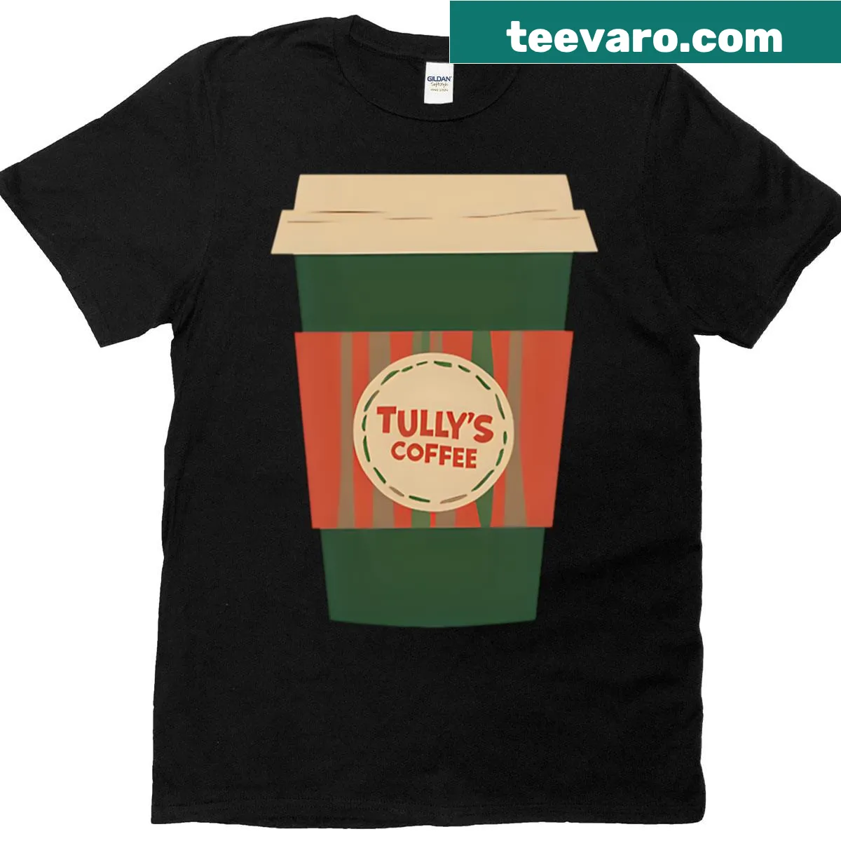 Illustrated Tullys coffee cup graphic on a casual t-shirt — on a men's t-shirt
