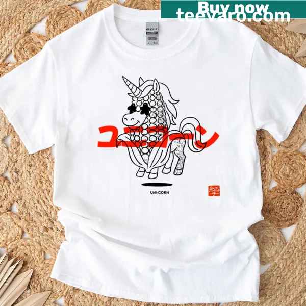 Whimsical unicorn graphic on a t-shirt