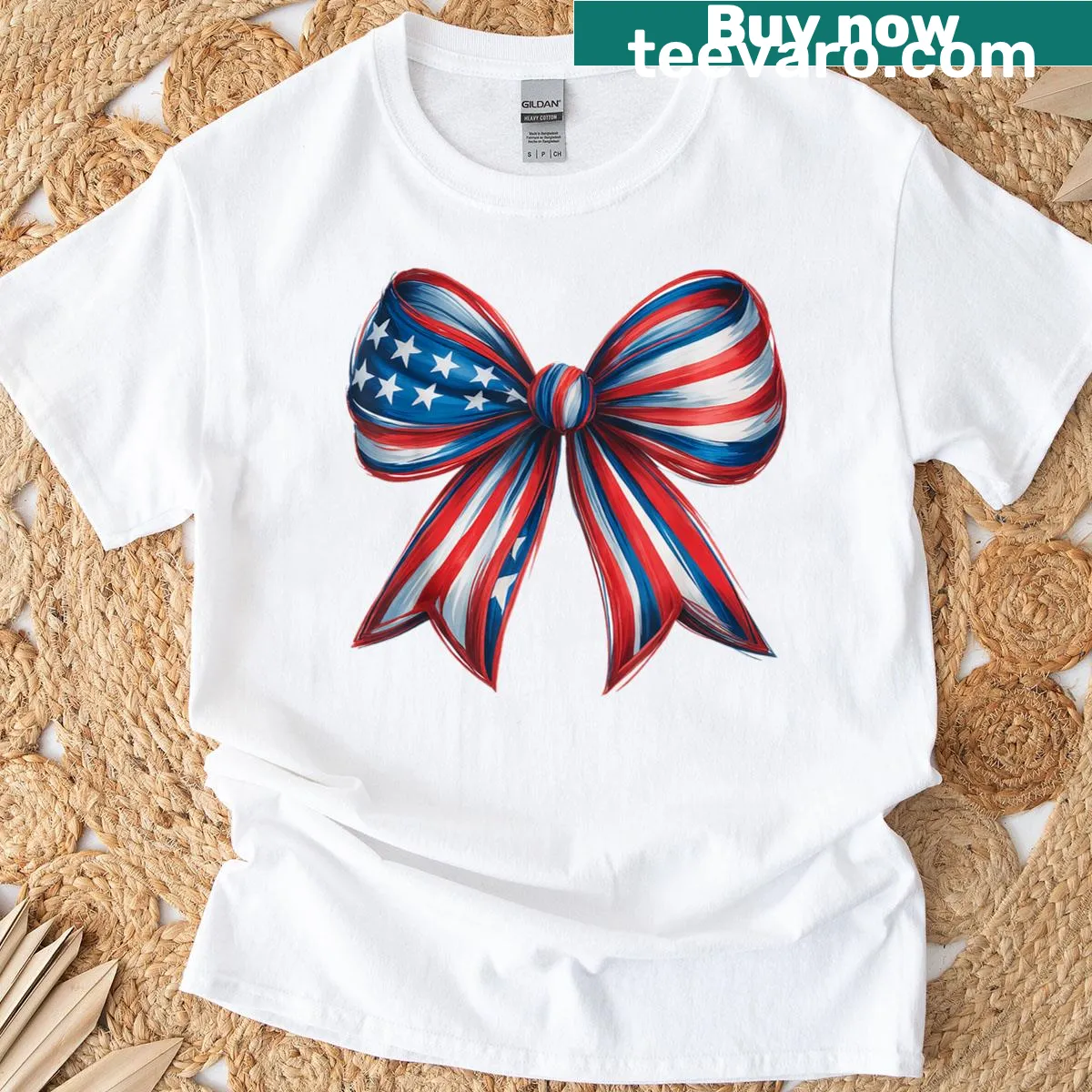 Vintage American flag bow t-shirt for 4th of July celebrations — on a men's t-shirt