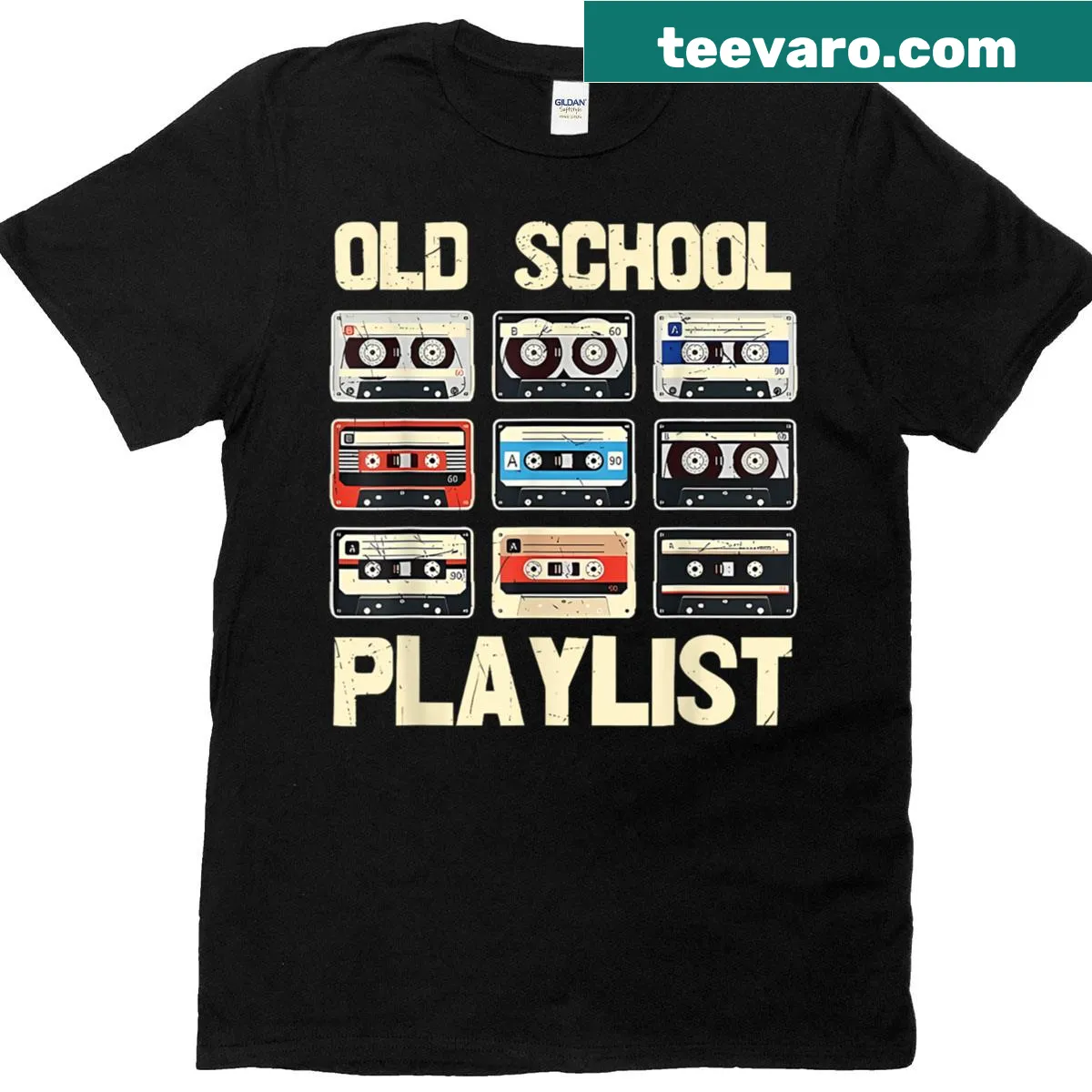 Vintage cassette tape graphic T-shirt celebrating retro music — on a men's t-shirt