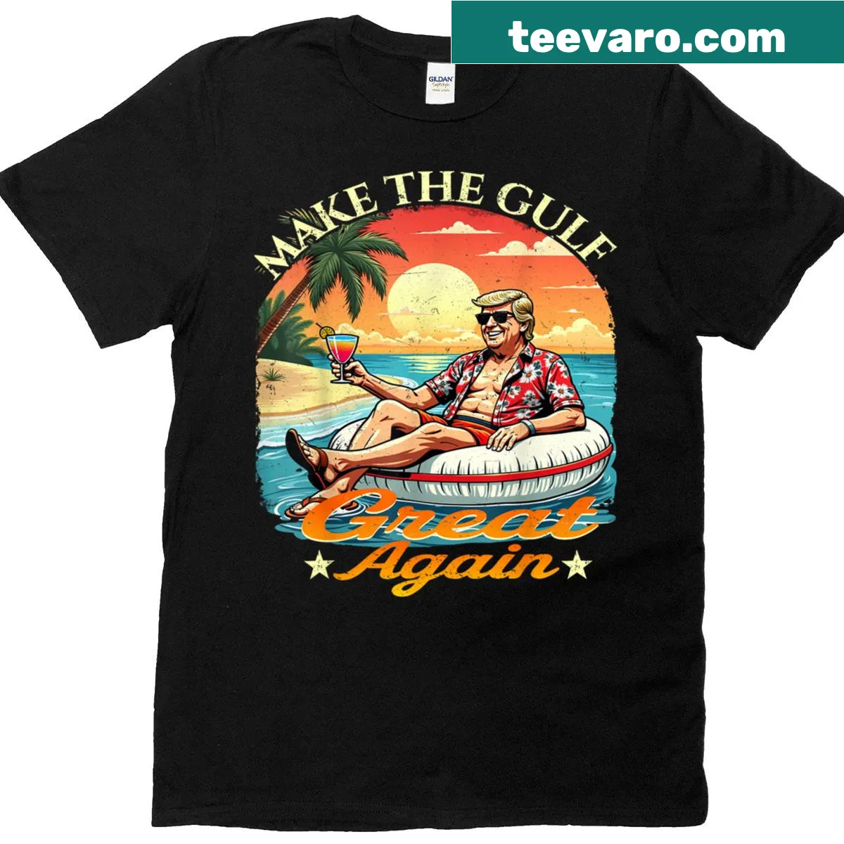 Funny retro T-shirt with 'Make The Gulf Great Again' text in vintage style — on a men's t-shirt