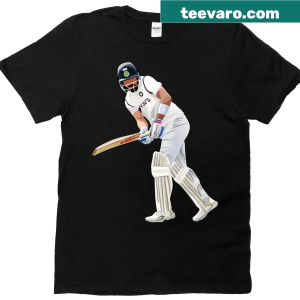 Graphic of cricket bats celebrating Virat Kohli's career on a T-shirt