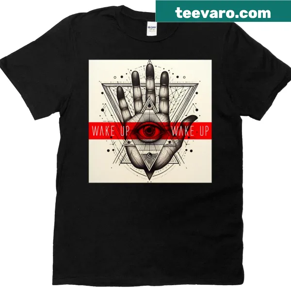 T-shirt with an illustration of a hand signaling a wake-up gesture