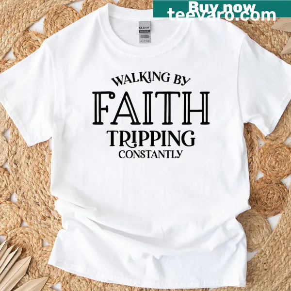 Inspirational graphic tee with text about faith and challenges