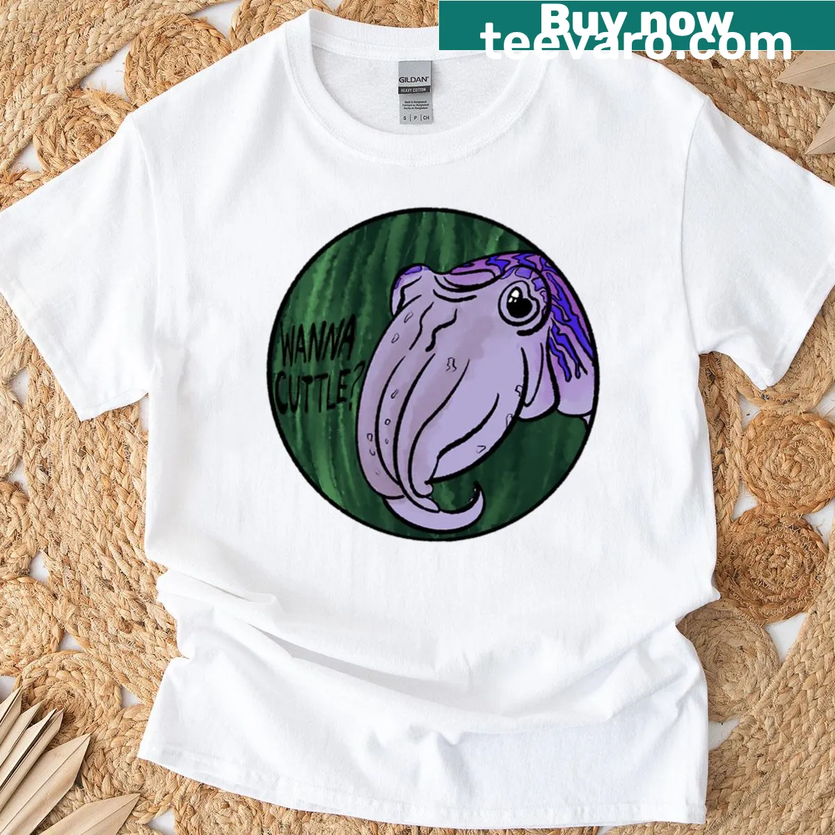 Cute cartoon T-shirt with the phrase Wanna Cuttle — on a men's t-shirt