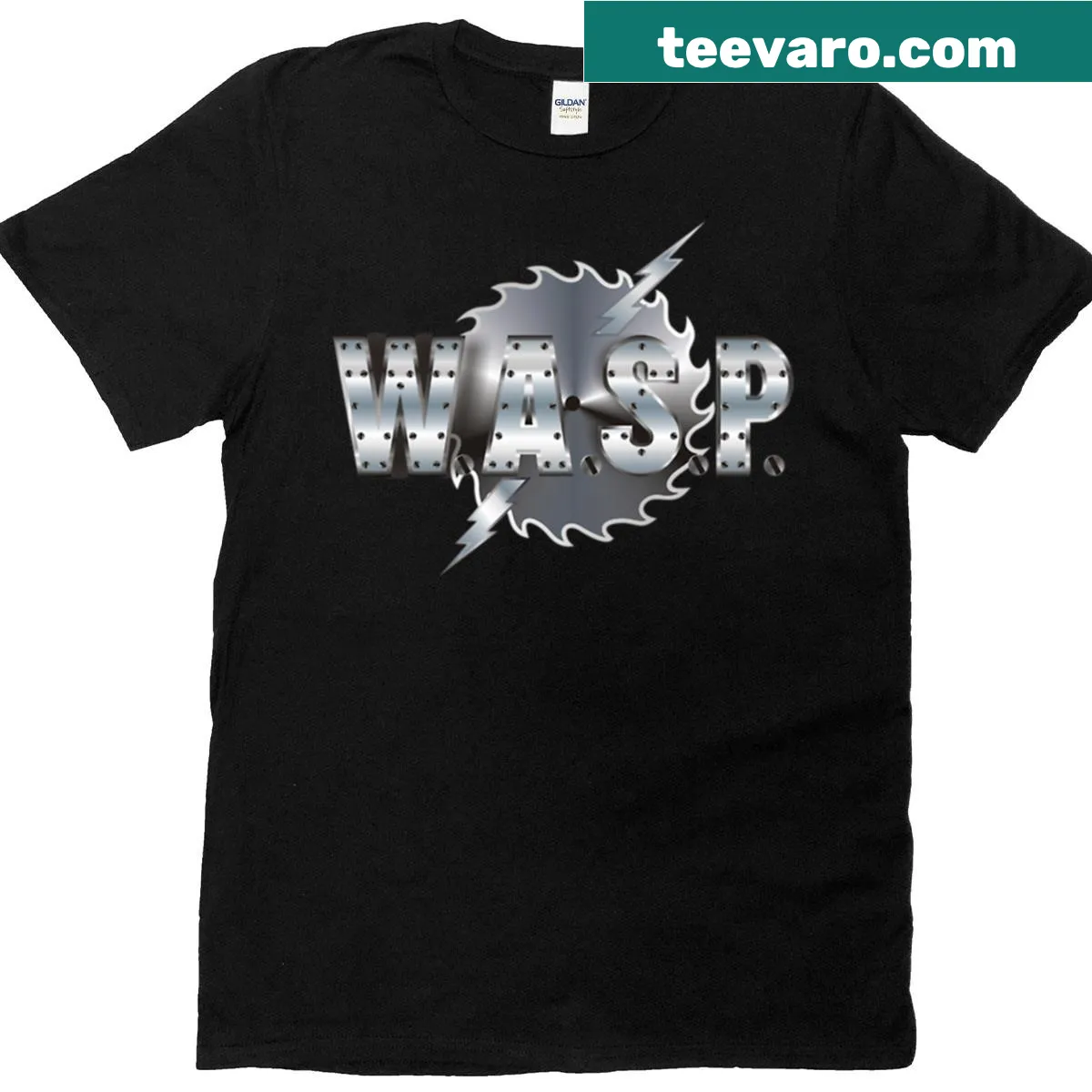 T-shirt featuring a minimalist wasp logo design — on a men's t-shirt