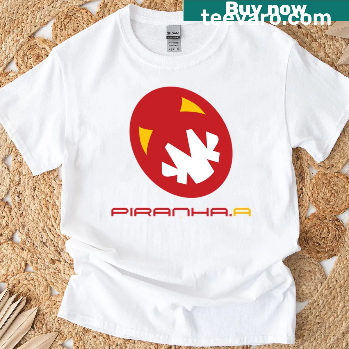 T-shirt featuring Wipeout game-inspired piranha graphic — on a men's t-shirt
