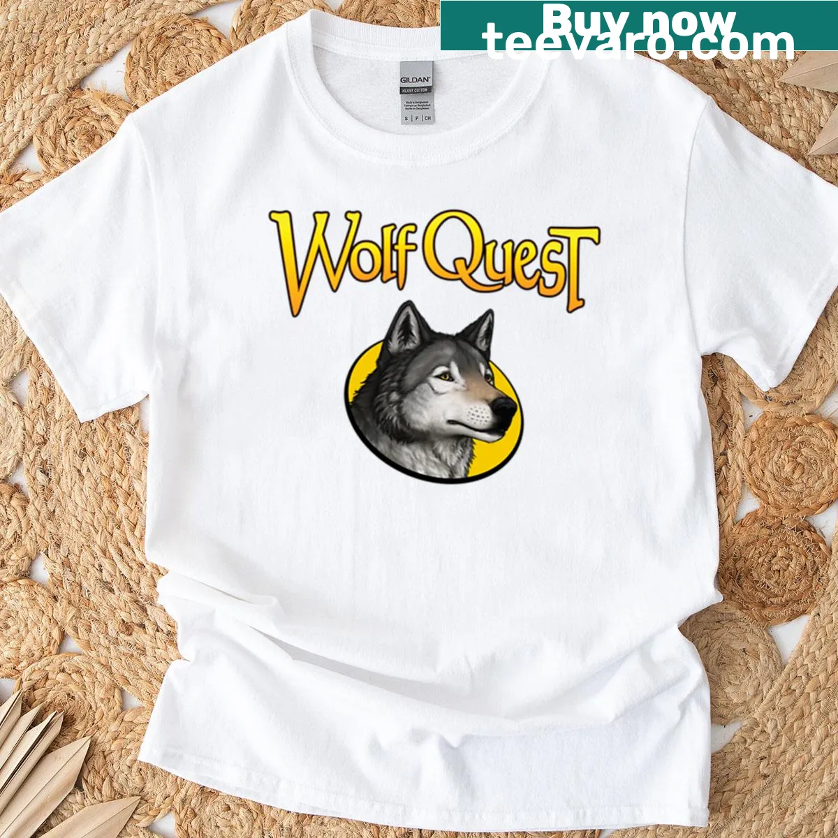 T-shirt featuring the Wolfquest game logo for fans — on a men's t-shirt