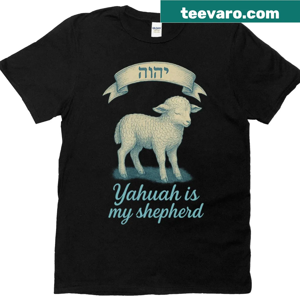 T-shirt featuring a gentle lamb design and faith-centric text — on a men's t-shirt
