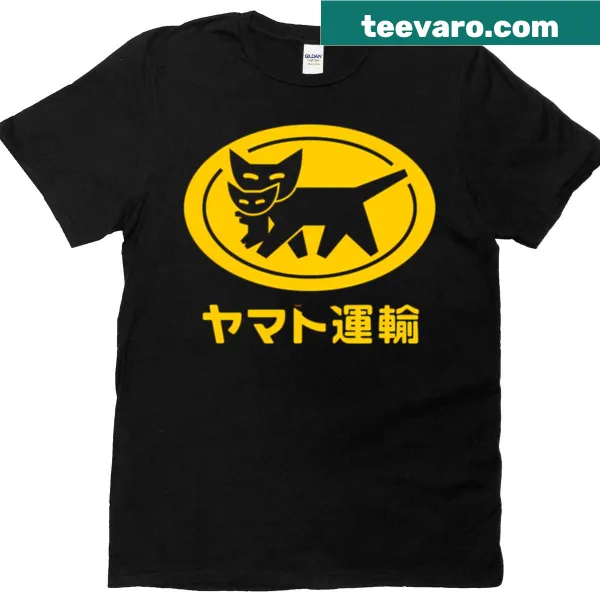 T-shirt featuring a playful illustration of Kuroneko the cat