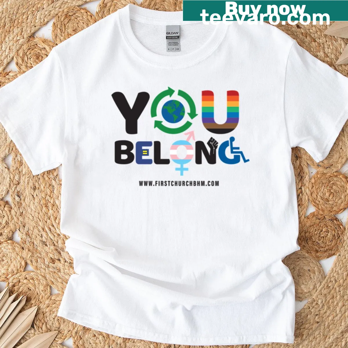 Oversized t-shirt with the phrase 'You Belong' in a stylish font — on a men's t-shirt