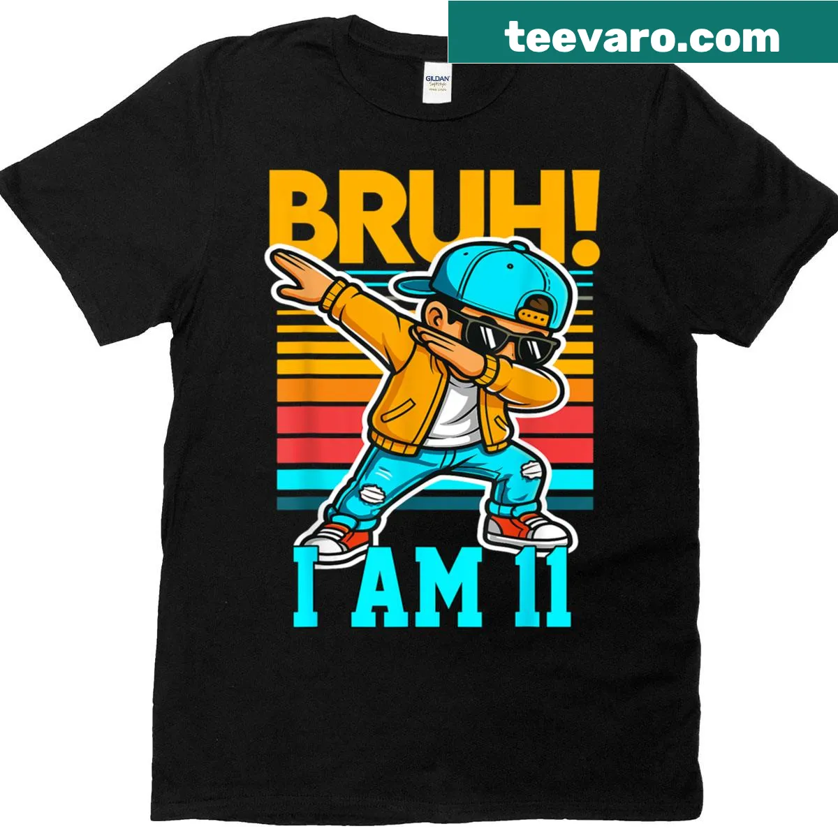 Kids birthday t-shirt with dabbing graphic and '11th Birthday' text — on a men's t-shirt