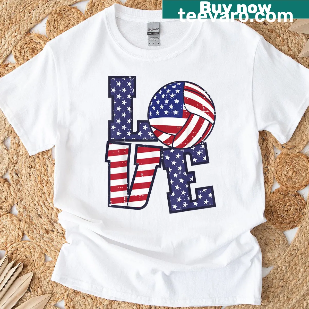 Patriotic volleyball T-shirt for Fourth of July celebrations — on a men's t-shirt