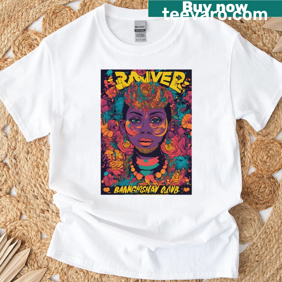 Bold rave culture-themed T-shirt celebrating Bangladesh's music scene — on a men's t-shirt