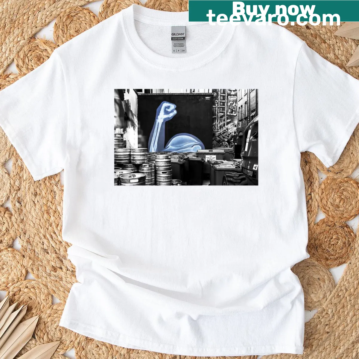 Oversized t-shirt with minimalist typography saying 'Beneath The Surface' — on a men's t-shirt
