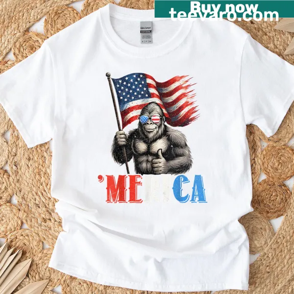 Bigfoot with American flag for 4th of July celebration